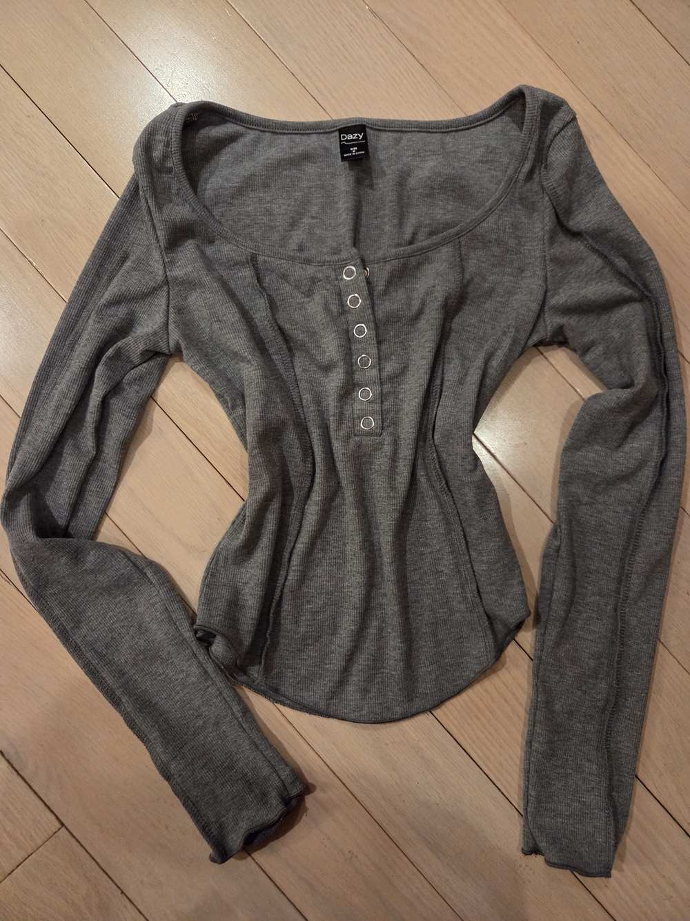 Gray Ribbed Long Sleeve Scoop Henley *PLEASE PURCHASE WITH ANOTHER ITEM*